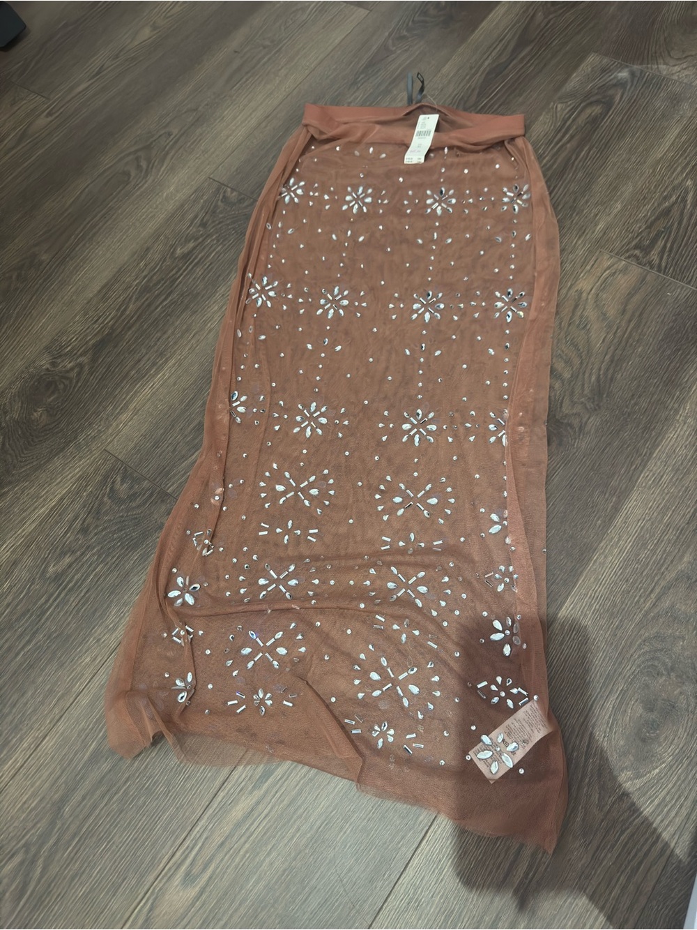 Anthropologie Rust Brown Embellished Mesh Maxi Skirt